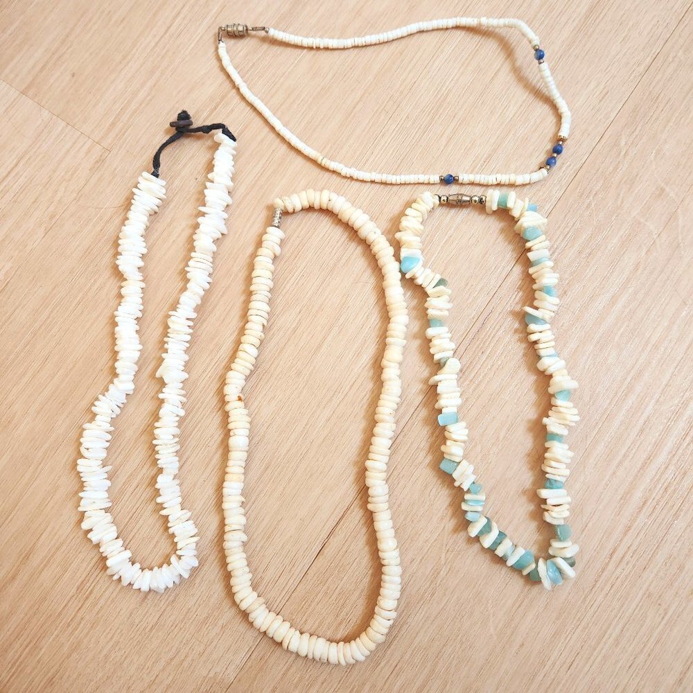 Vintage Cream and Aqua Beaded Necklaces - Set of Four